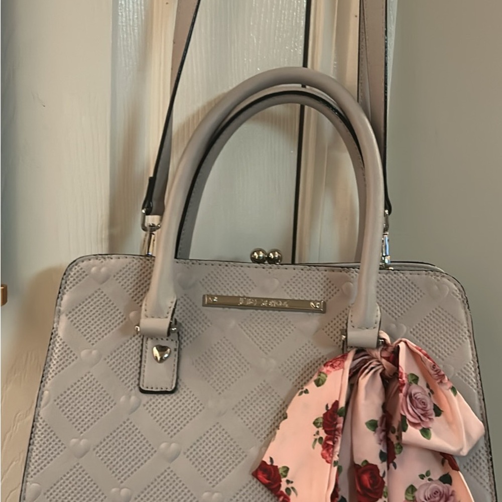 Betsey Johnson Beige Satchel with Floral Scarf